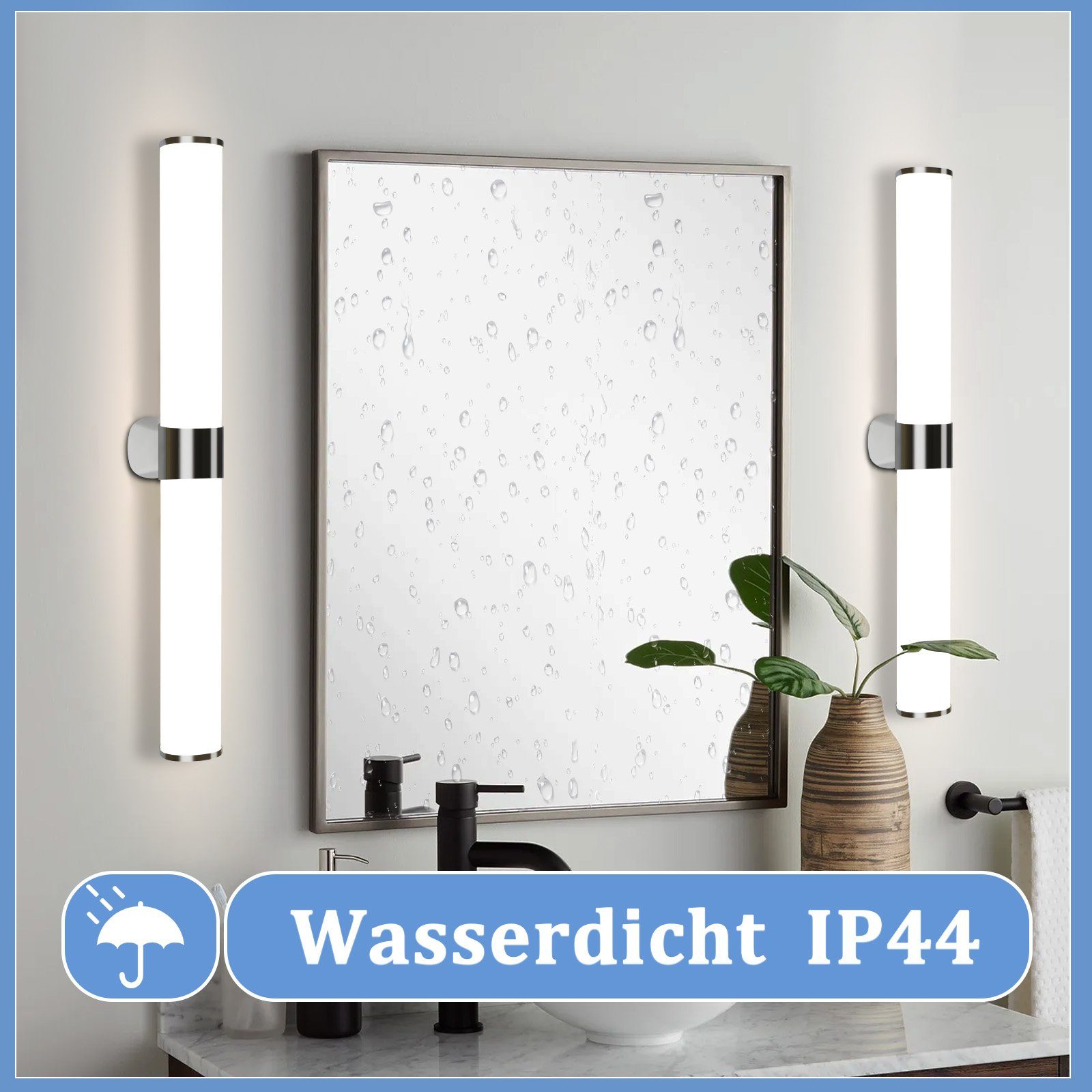 NETTLIFE LED - spegelvägglampa, 15W, 60CM Krom Vattentät, IP44 Neutralvit, 4000K, modern
