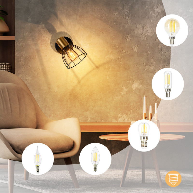 NETTLIFE Vägglampa vintage inomhus 1 gren svart, E14, vridbar 350° (utan glödlampor)