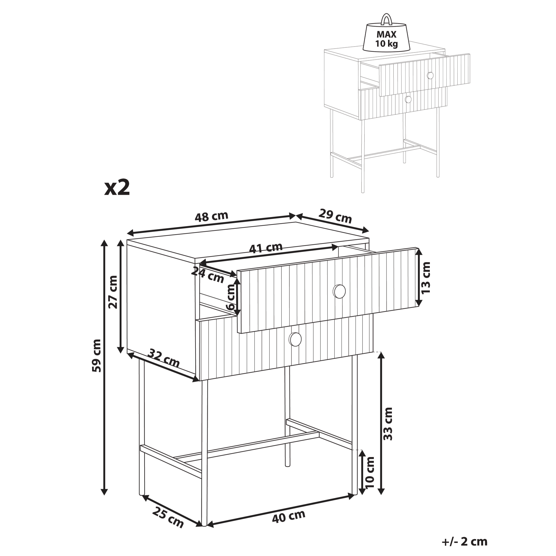 Set med 2 sängbord COVENTRY Svart