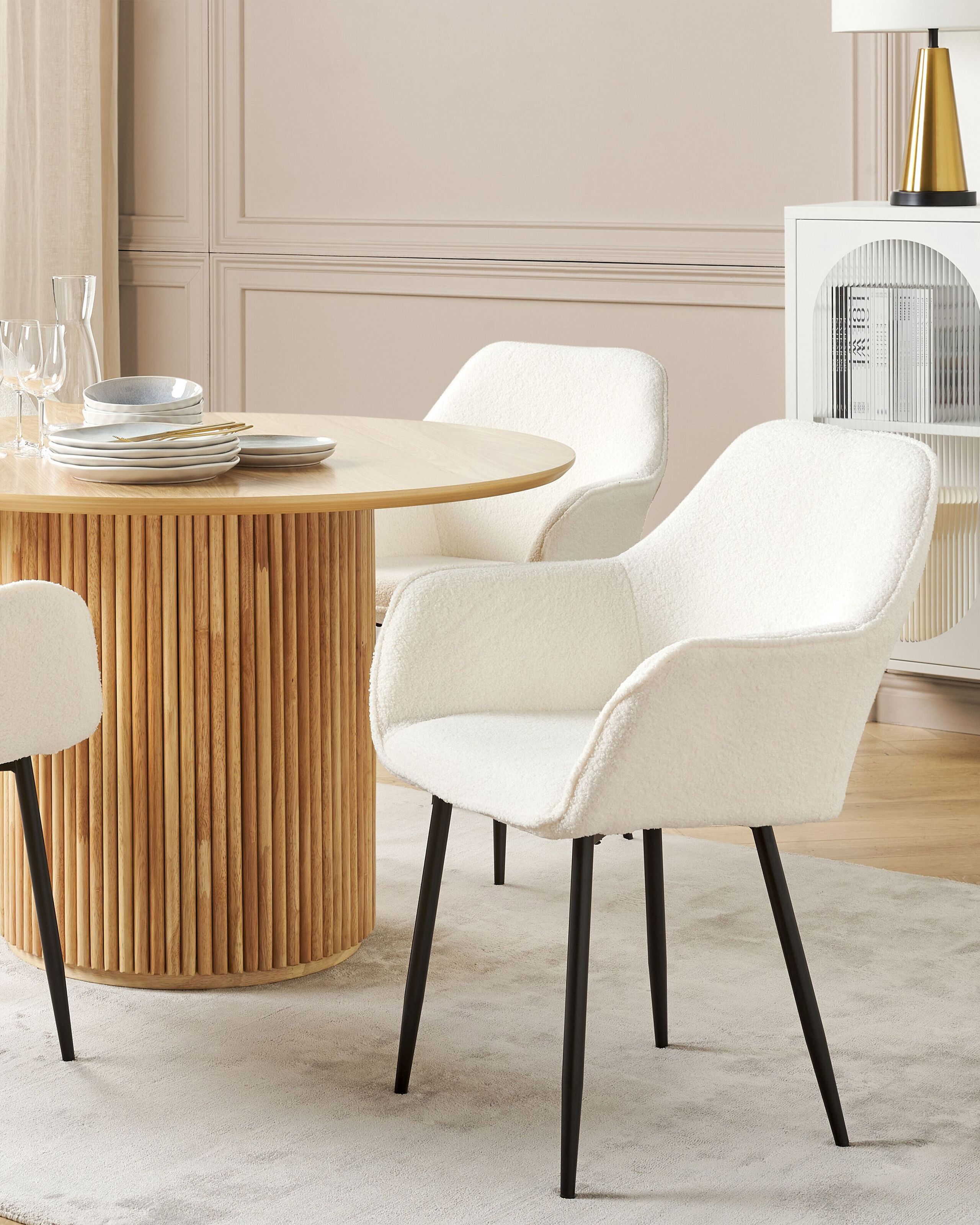 Set med 2 matstolar ALDEN II Bouclé Vit
