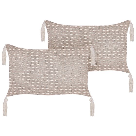 Set med 2 prydnadskuddar HAKONE 45 x 25 cm Taupe Geometriskt tryck