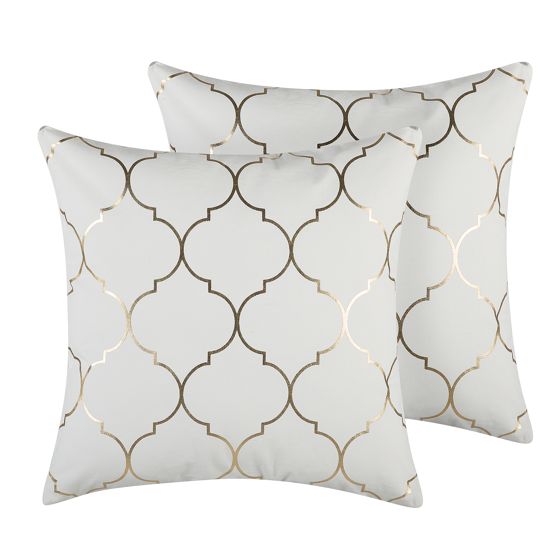 Set med 2 prydnadskuddar ALYSSUM 45 x 45 cm Bomull Vit Trellismönster