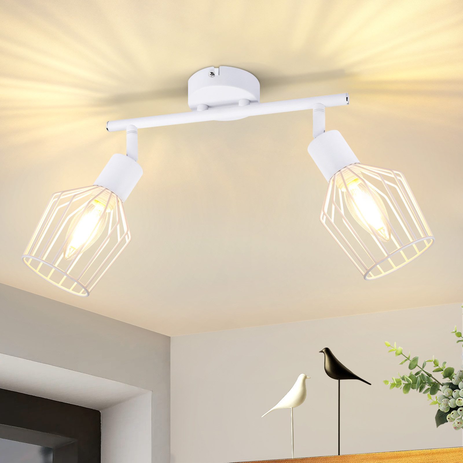 NETTLIFE 2 E14 - takspotlight - metall, 350° roterbar industriell halllampa, vägglampa för hall och vardagsrum, vit