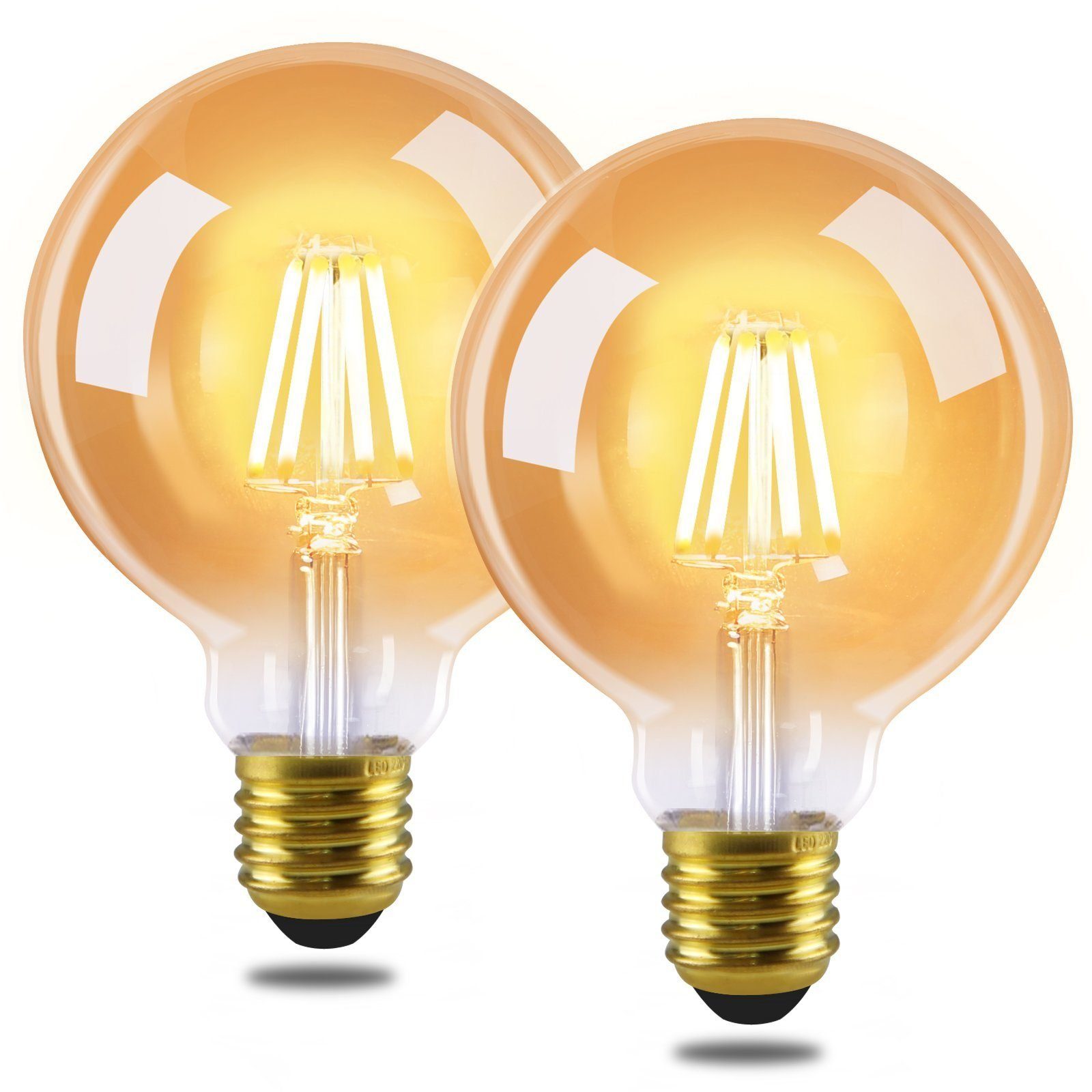 NETTLIFE 2-pack E27 LED-lampor, G95 vintage-lampa, varmvit 2700K, 4W, Edison