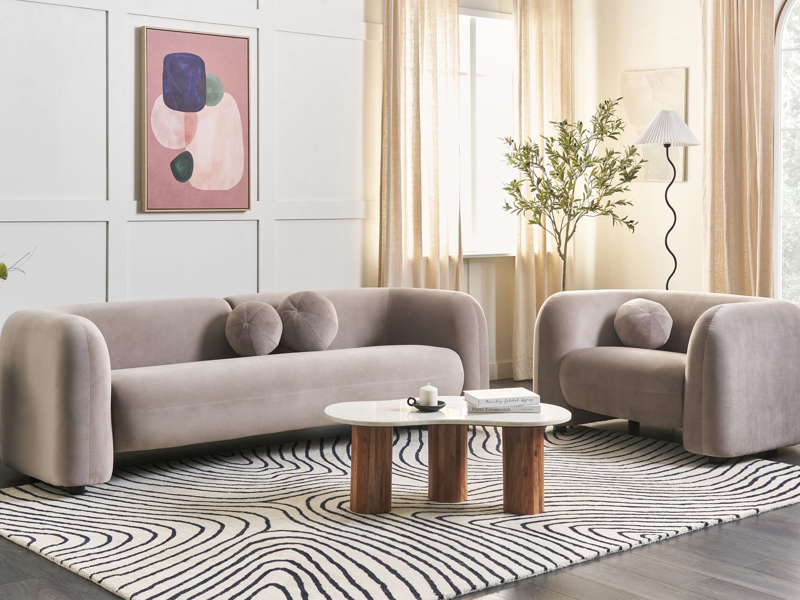 Soffa 3-sits LEIREN Sammet Taupe