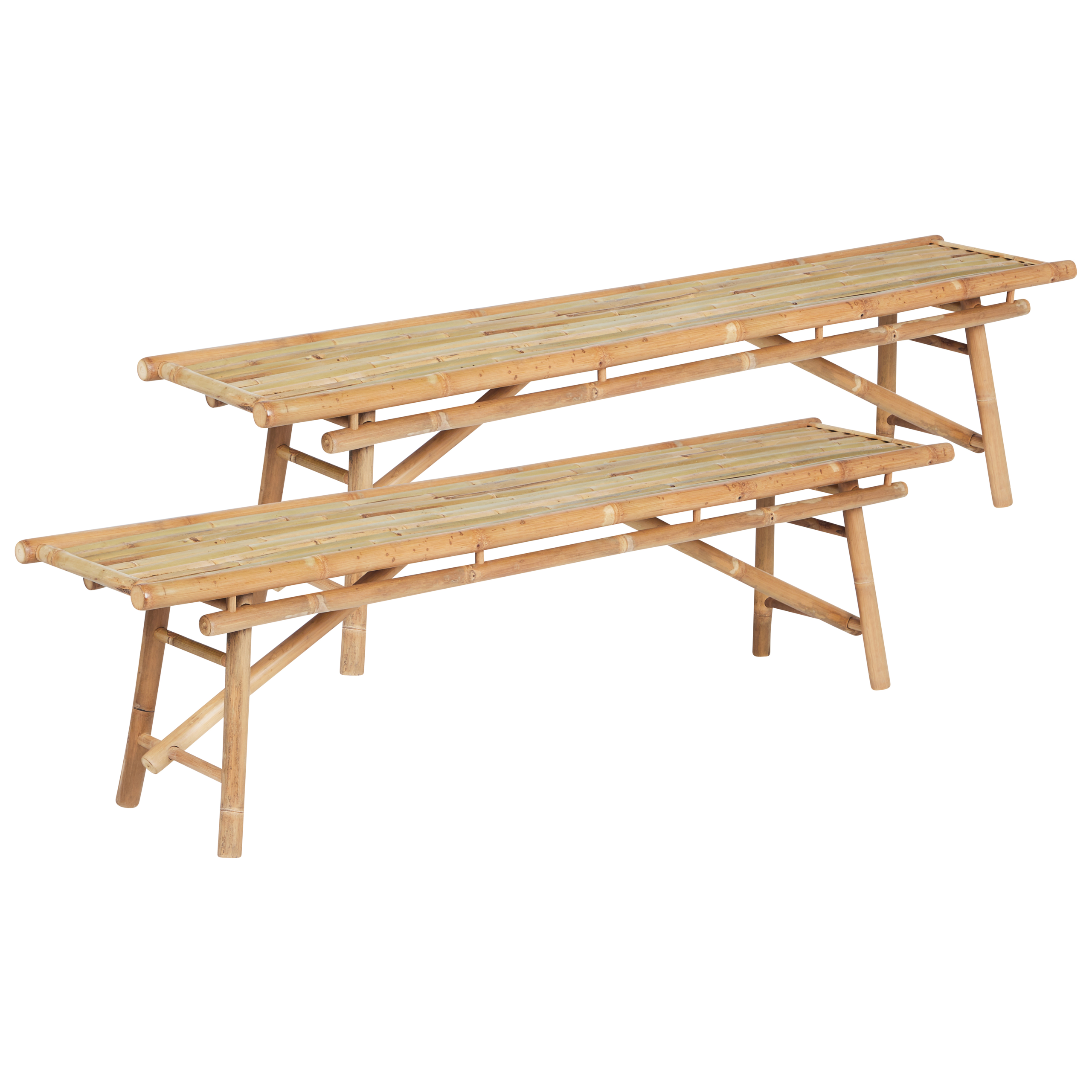 Set med 2 trädgårdsbänkar TINDARI 180 cm Bambu Ljusbrun