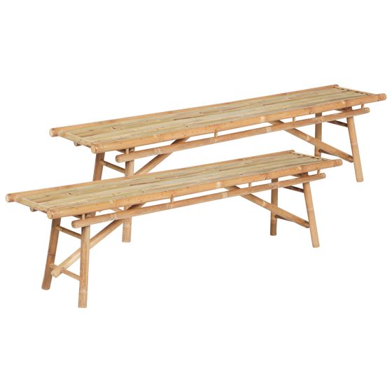 Set med 2 trädgårdsbänkar TINDARI 180 cm Bambu Ljusbrun