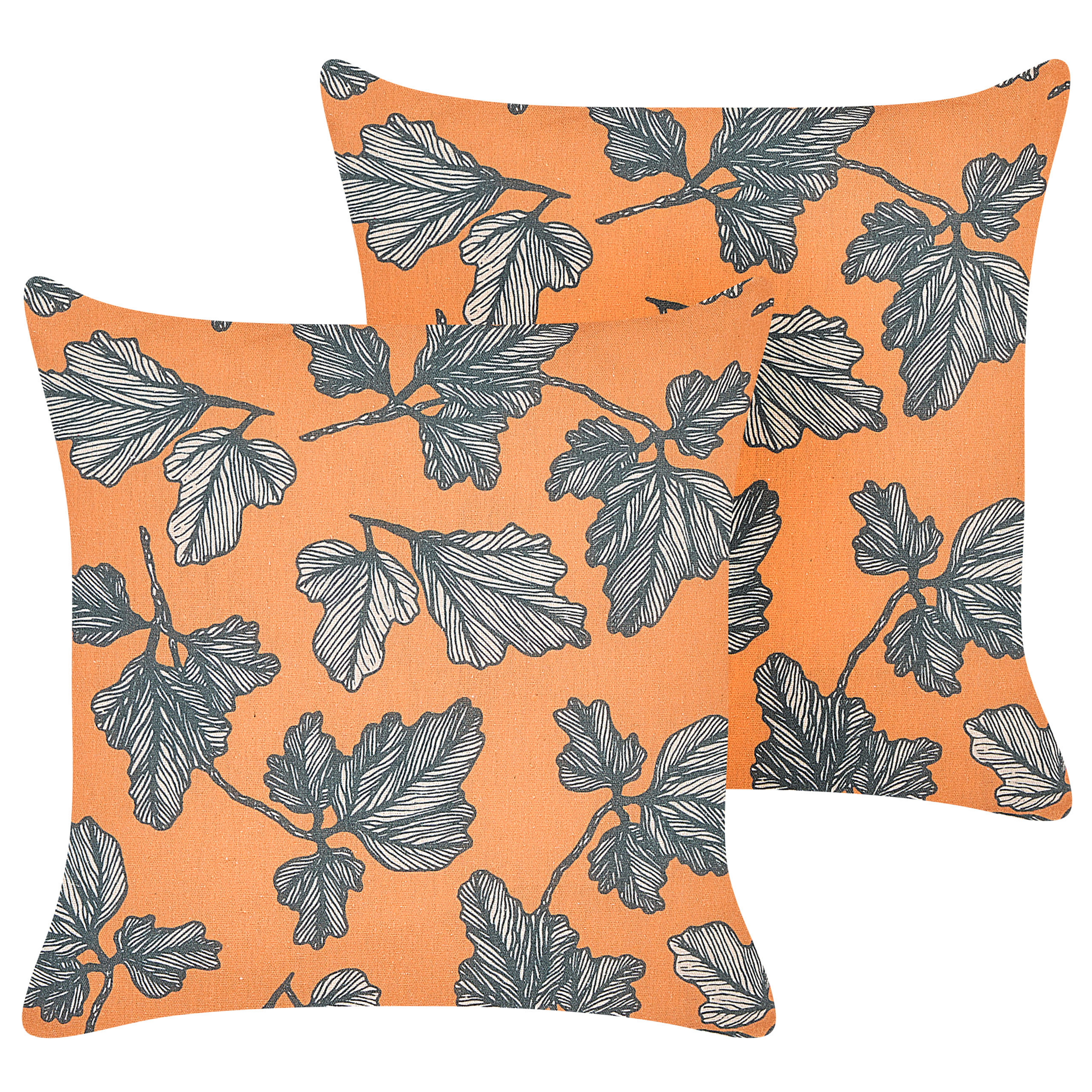 Set med 2 prydnadskuddar SPIREA 45 x 45 cm Orange Svart Växtmotiv