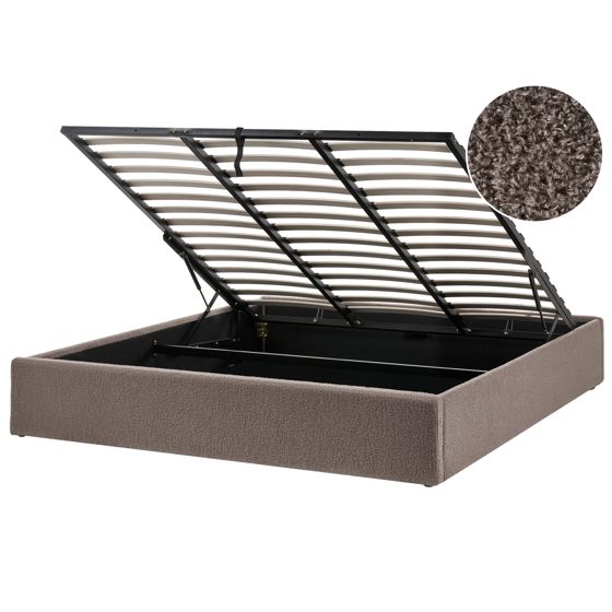 Säng med förvaring utan huvudgavel DINAN Bouclé Taupe 180 x 200 cm