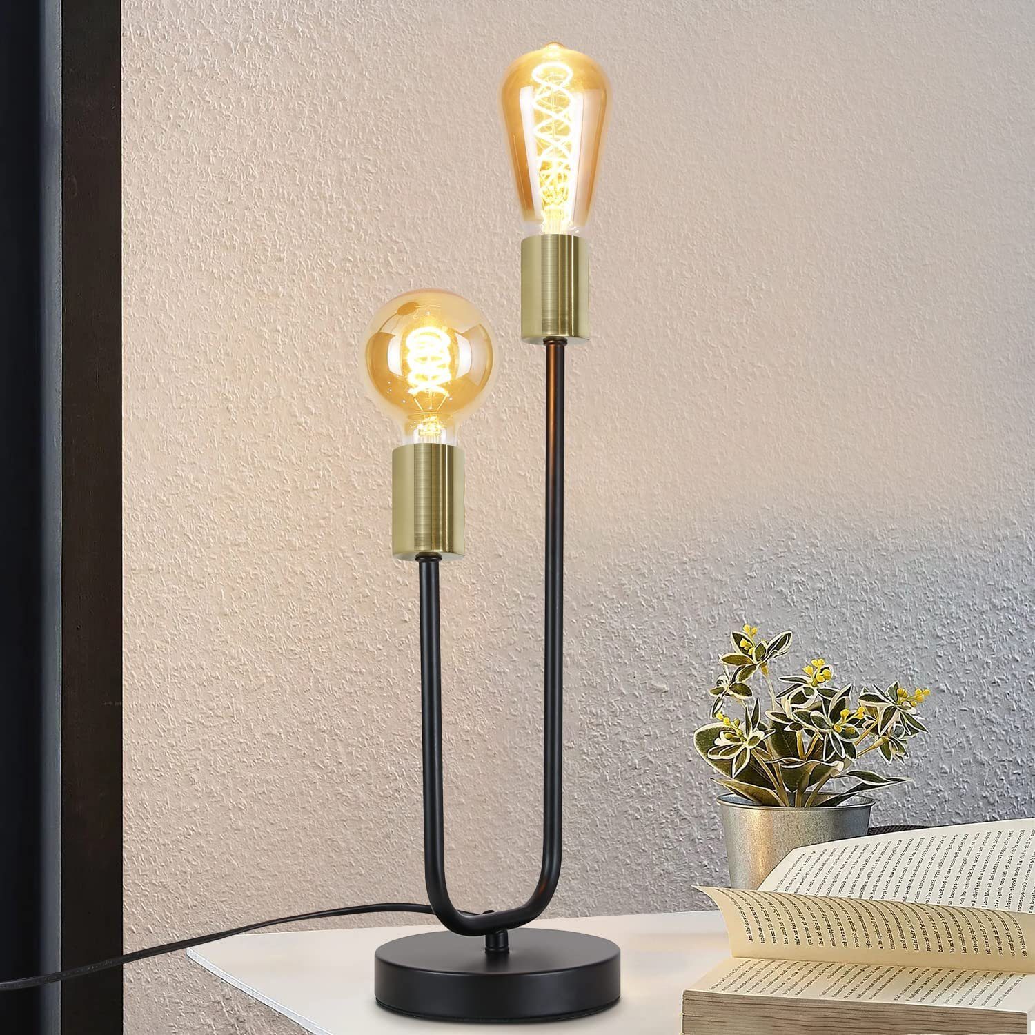 NETTLIFE bordslampa Vintage, nattlampa, svart, vardagsrum, svartguld, E27, industriell, metall, nattlampa, med sladd