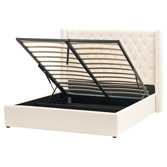 Säng med förvaring LUBBON Sammet Off-White 160 x 200 cm