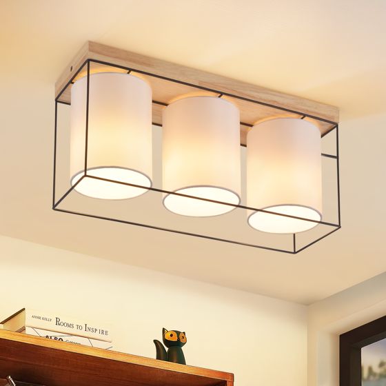 NETTLIFE Taklampa vardagsrumstaklampa i trä, 3 E14-lampor, vintagestil, retro - industriell stil