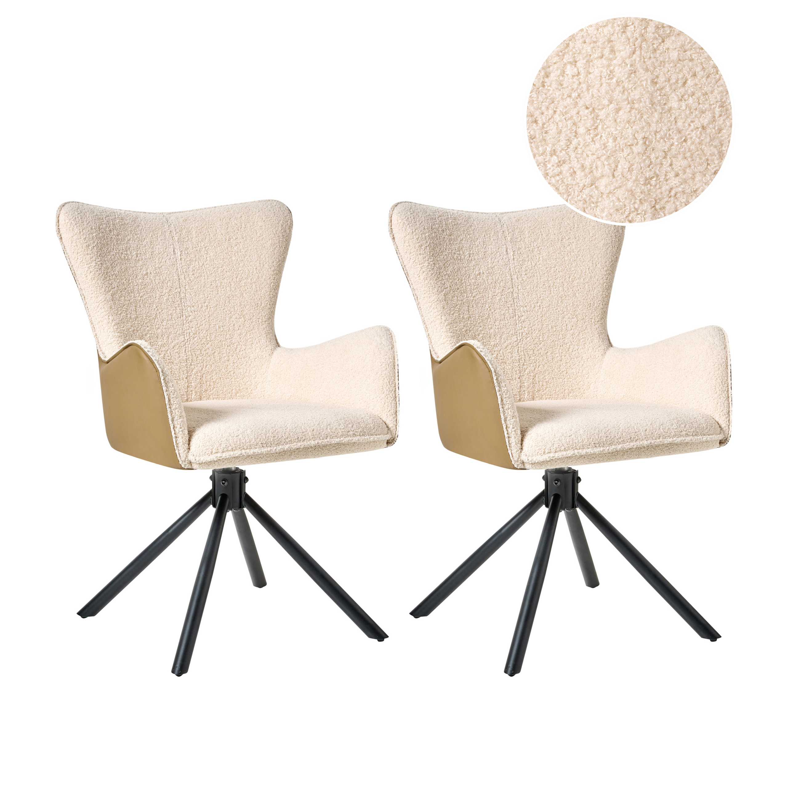 Set med 2 matstolar Vridbar NOVI Bouclé Ljusbeige