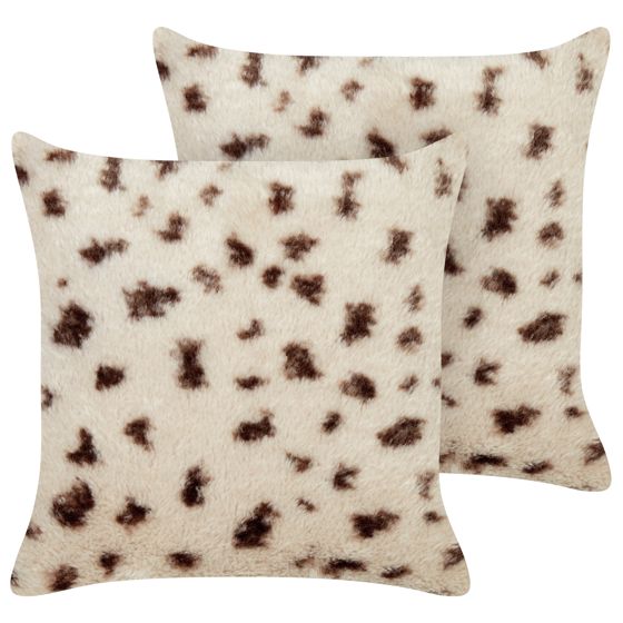 Set med 2 prydnadskuddar KASRA 45 x 45 cm Fuskpäls Ljusbeige Abstrakt tryck