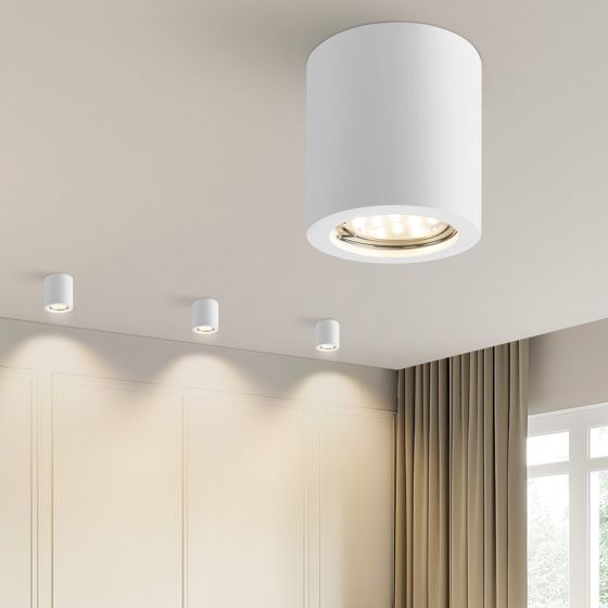 NETTLIFE vit, utanpåliggande spotlight, rund, GU10, modern gipsspotlight i taket, liten 40w