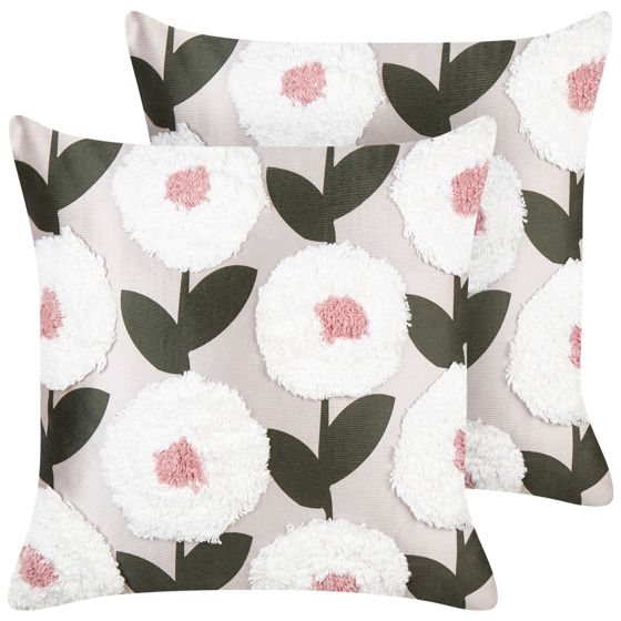 Set med 2 prydnadskuddar KUNRI 45 x 45 cm Bomull Flerfärgad Blommigt tryck