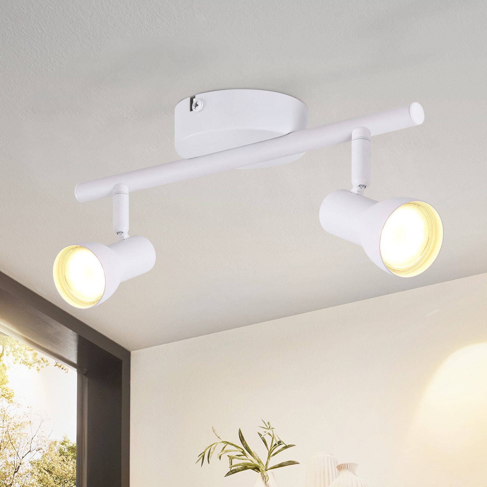 NETTLIFE Takspotlight med 2 lågor, modern design, vit GU10-metallspotlight, 350° justerbara takspotlights