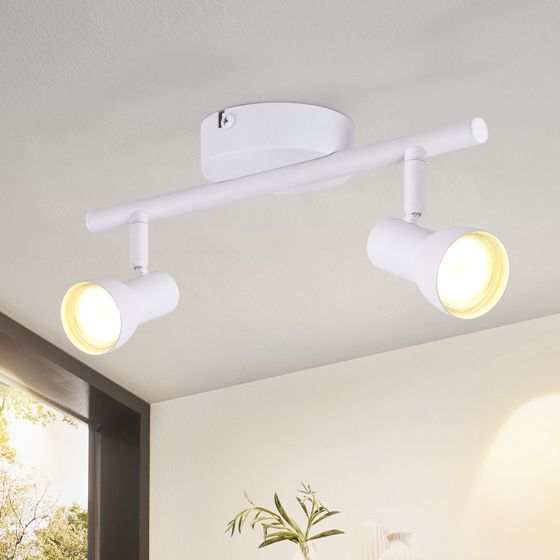 NETTLIFE Takspotlight med 2 lågor, modern design, vit GU10-metallspotlight, 350° justerbara takspotlights