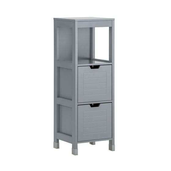 SoBuy Badrumsskåp – Smal Förvaringsenhet med 2 Lådor – Kompakt Förvaringsskåp för Toalett och Små Utrymmen i Trä, Stilfullt Badrumsmöbel, Grå, 30x89x30 cm, FRG127-SG