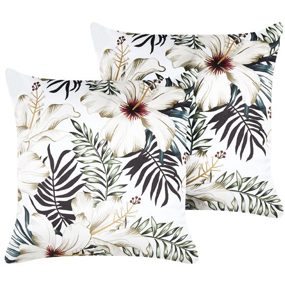 Set med 2 prydnadskuddar OKRA 45 x 45 cm Sammet Flerfärgad Växtmotiv
