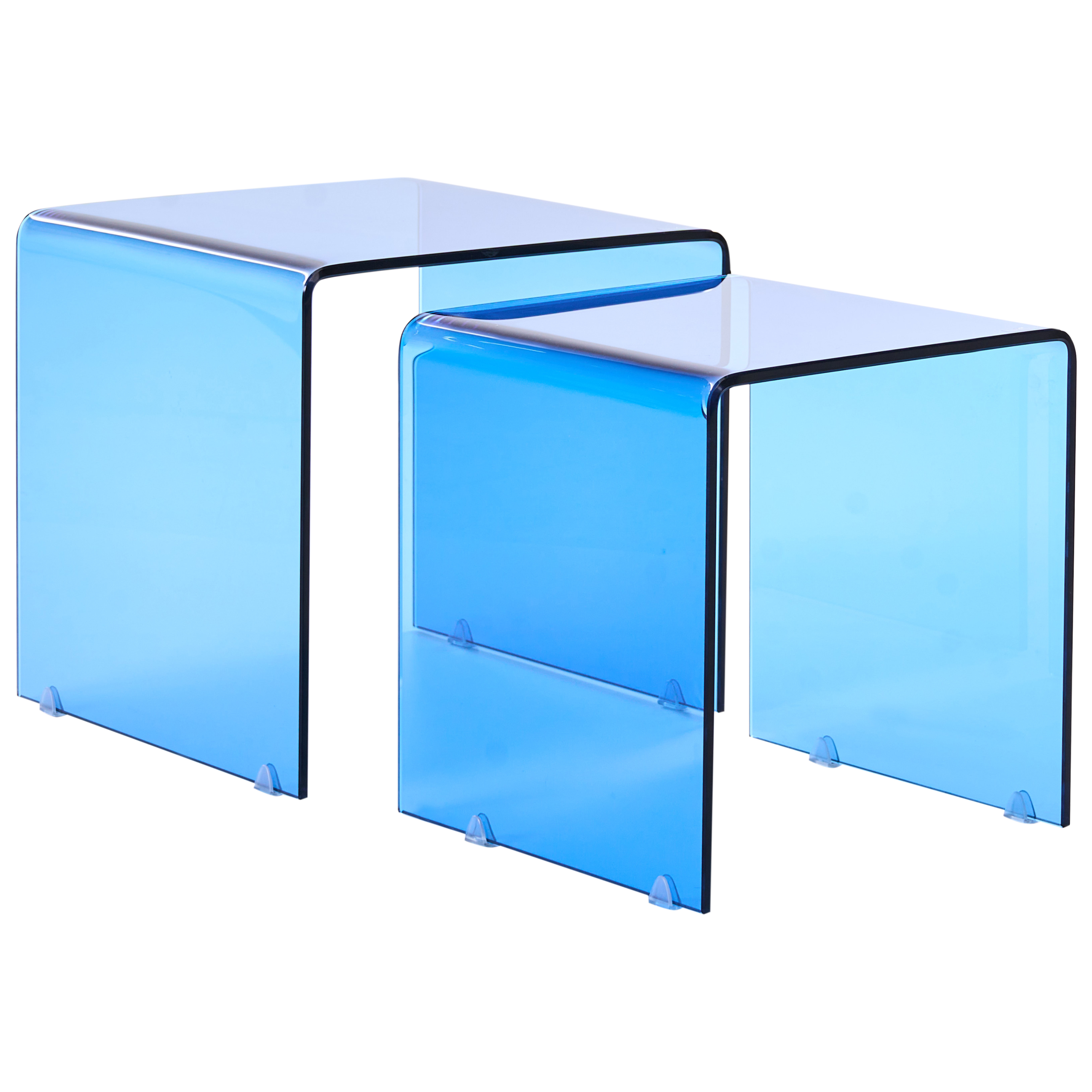 Set med 2 sidobord KENDALL Härdat glas Blå