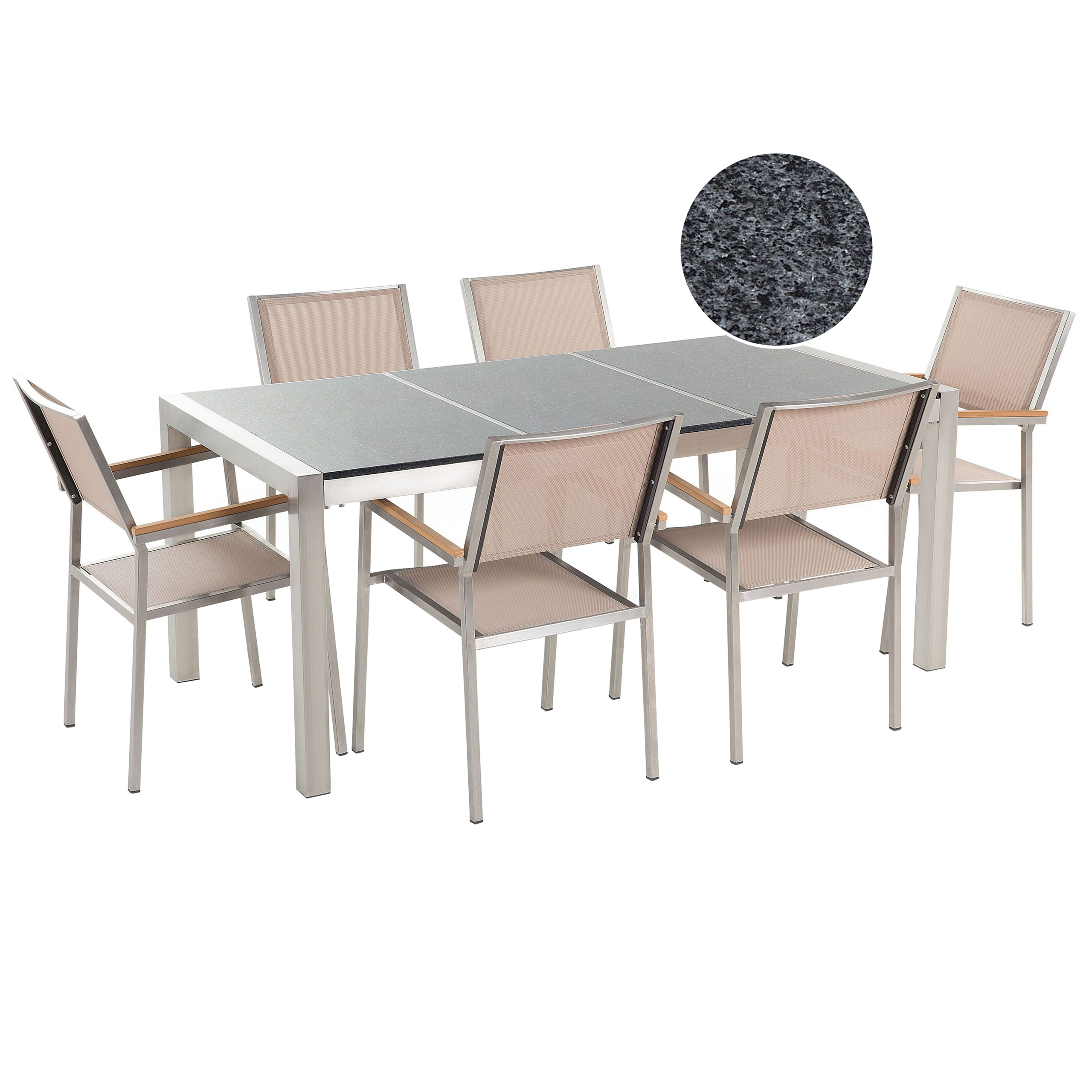 Trädgårdsmatgrupp 6-sits GROSSETO Trippelplatta Granit Polerad Grå/ Beige