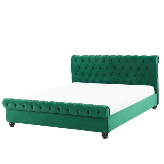 Säng med lamellram Sammet AVALLON 160 x 200 cm Smaragdgrön