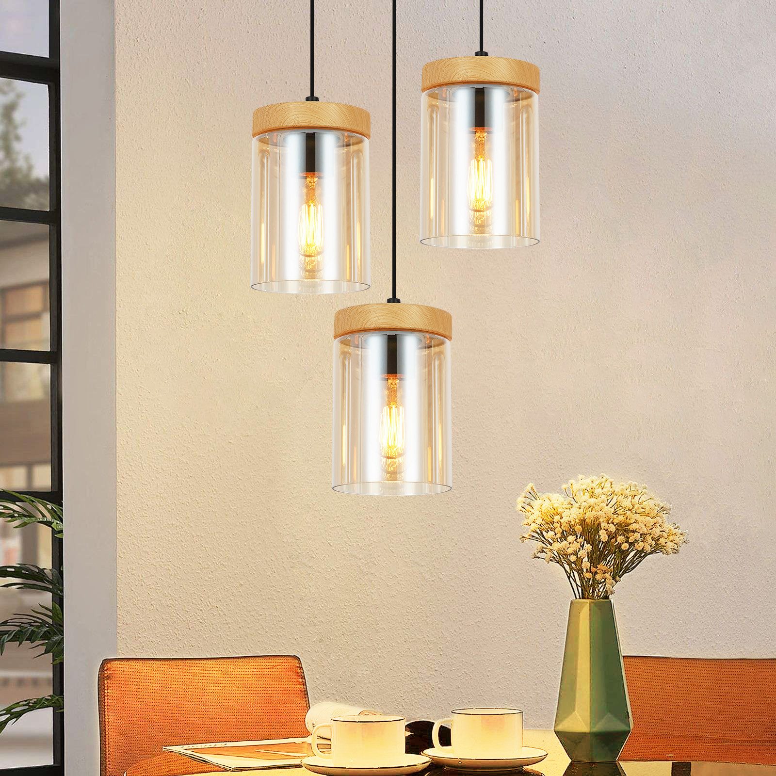 NETTLIFE Matbordslampa, 3 lågor, vintage - glas, E27, vardagsrumslampa