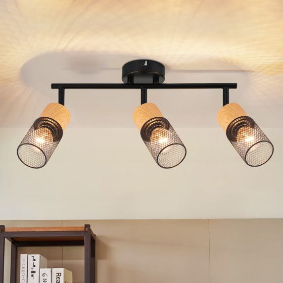 NETTLIFE takspotlight i trä E14 taklampa 350° justerbar väggspotlight vintage - kökslampa justerbar utan glödlampa