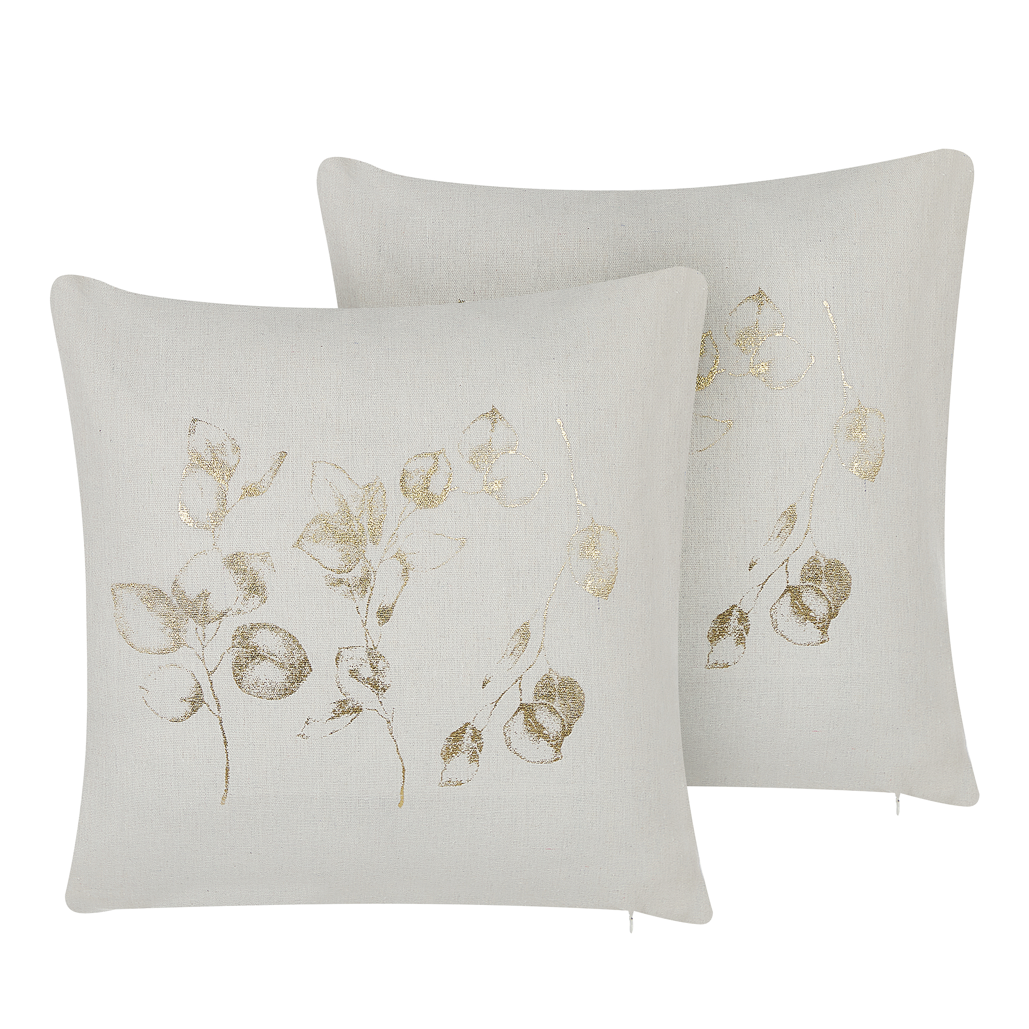 Set med 2 prydnadskuddar GOMPHRENA 45 x 45 cm Ljusbeige Växtmotiv