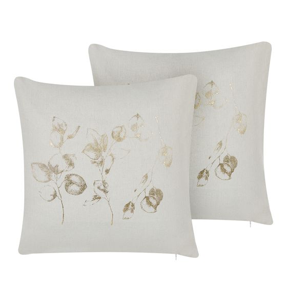 Set med 2 prydnadskuddar GOMPHRENA 45 x 45 cm Ljusbeige Växtmotiv
