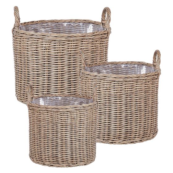 Set med 3 växtkorgar i rotting PENDULA 33/37/45 cm Konstrotting Naturlig