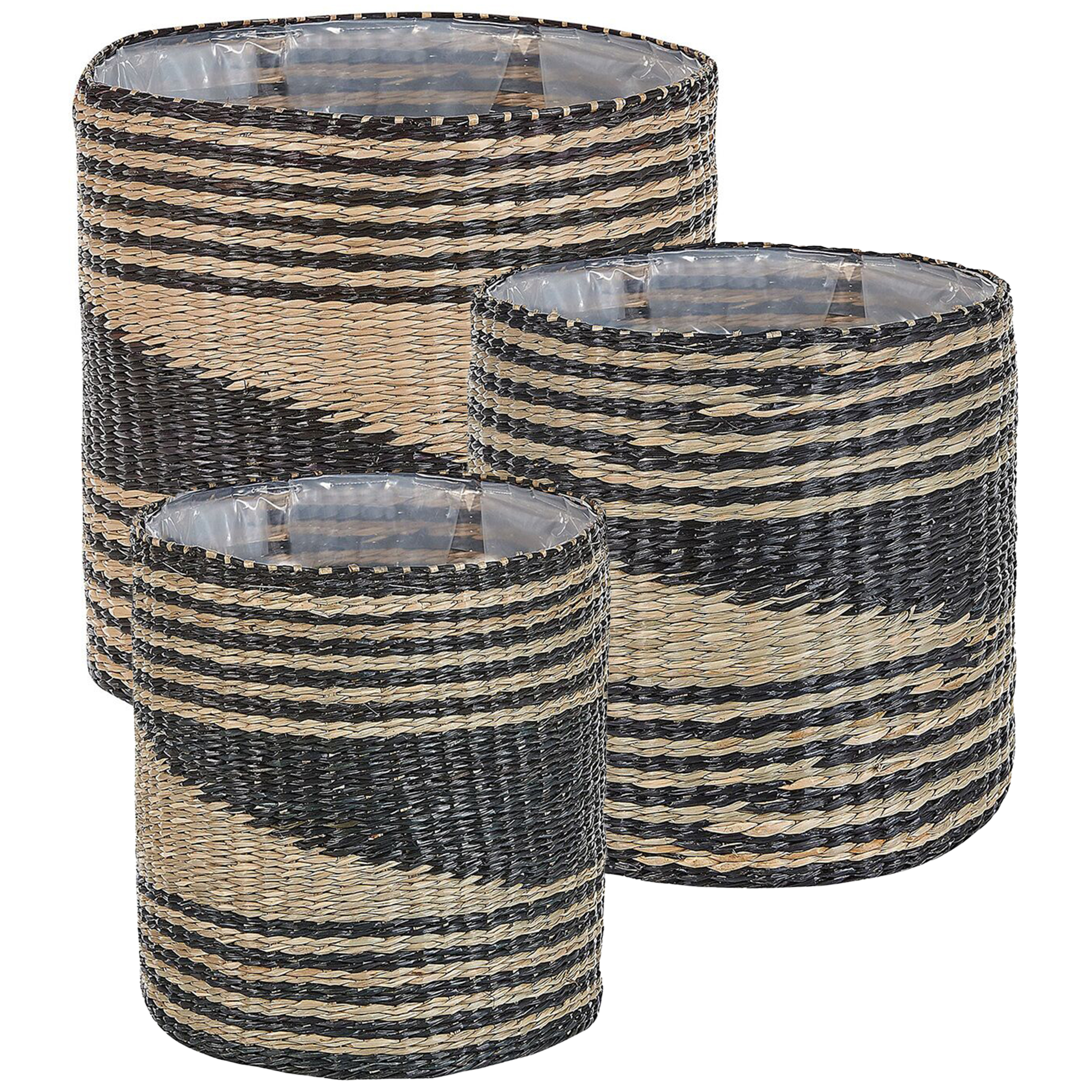 Set med 3 växtkrukor RATTAIL 32/29/27 cm Sjögräs Svart