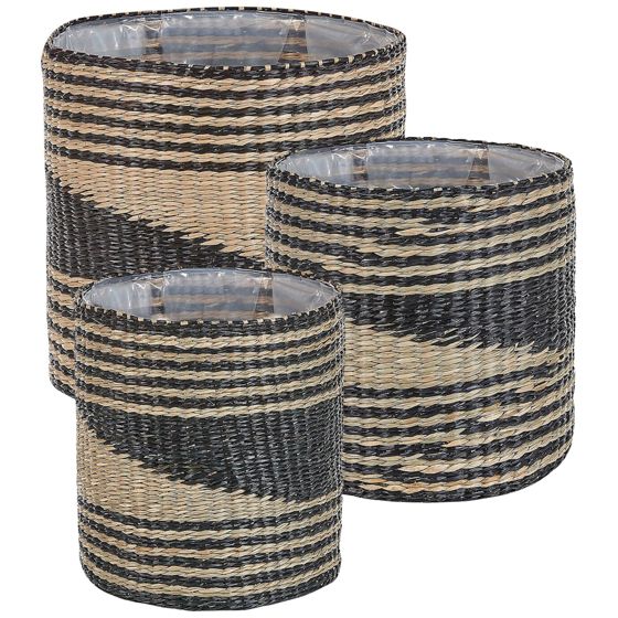Set med 3 växtkrukor RATTAIL 32/29/27 cm Sjögräs Svart