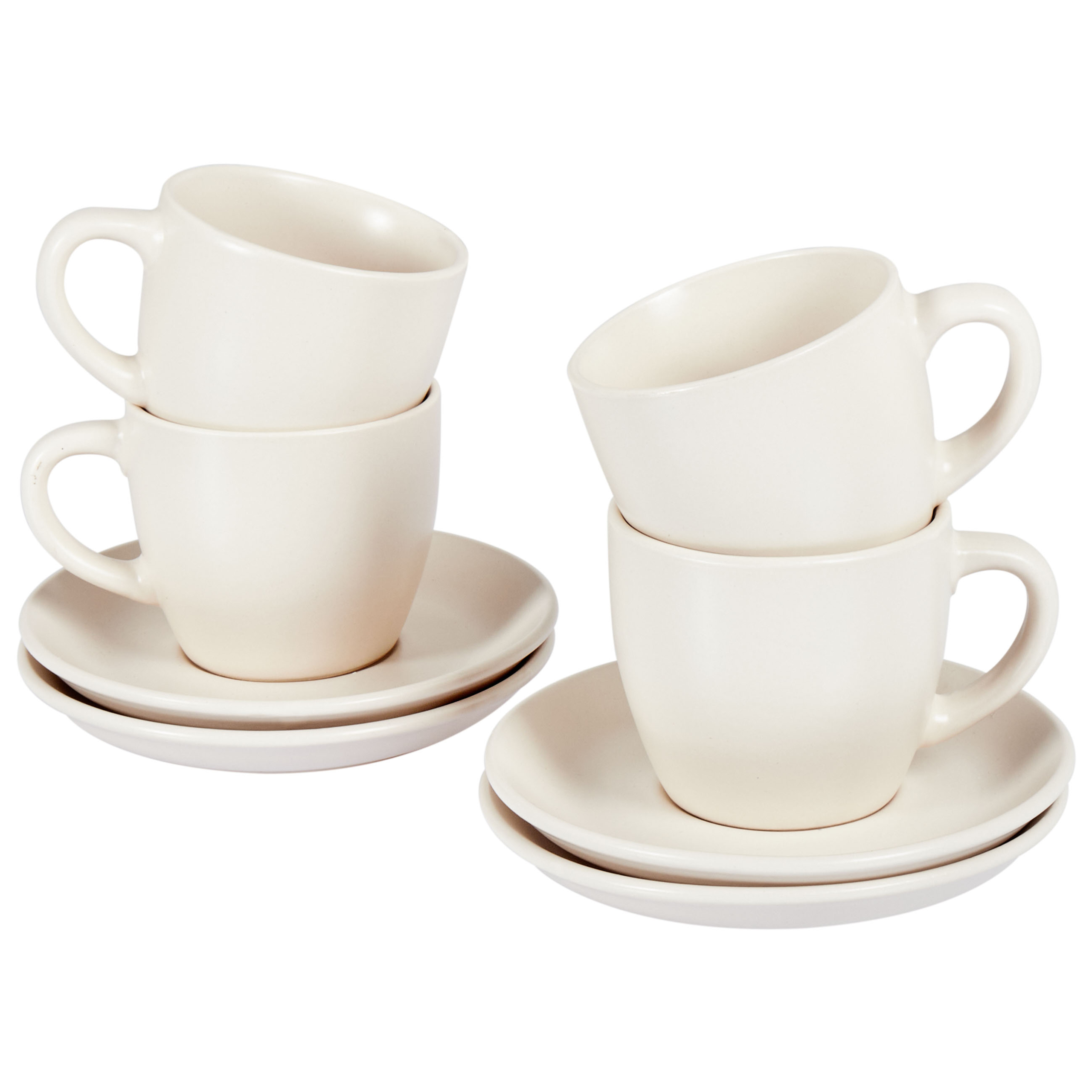 Set med 4 koppar med fat CARAWAY Stengods Off-White
