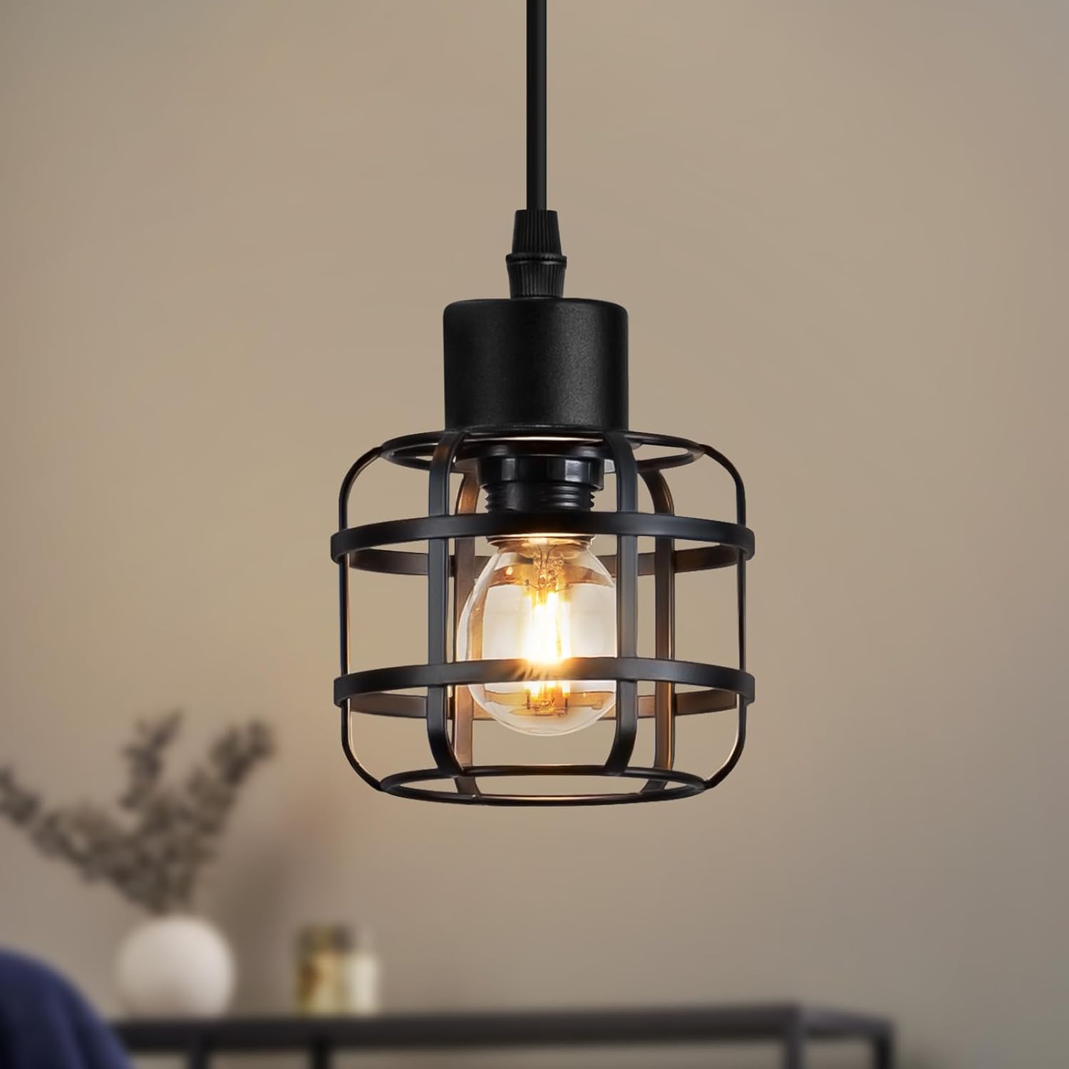 NETTLIFE pendellampa vintage svart pendellampa industriell stil 1 ljuskälla rund E14