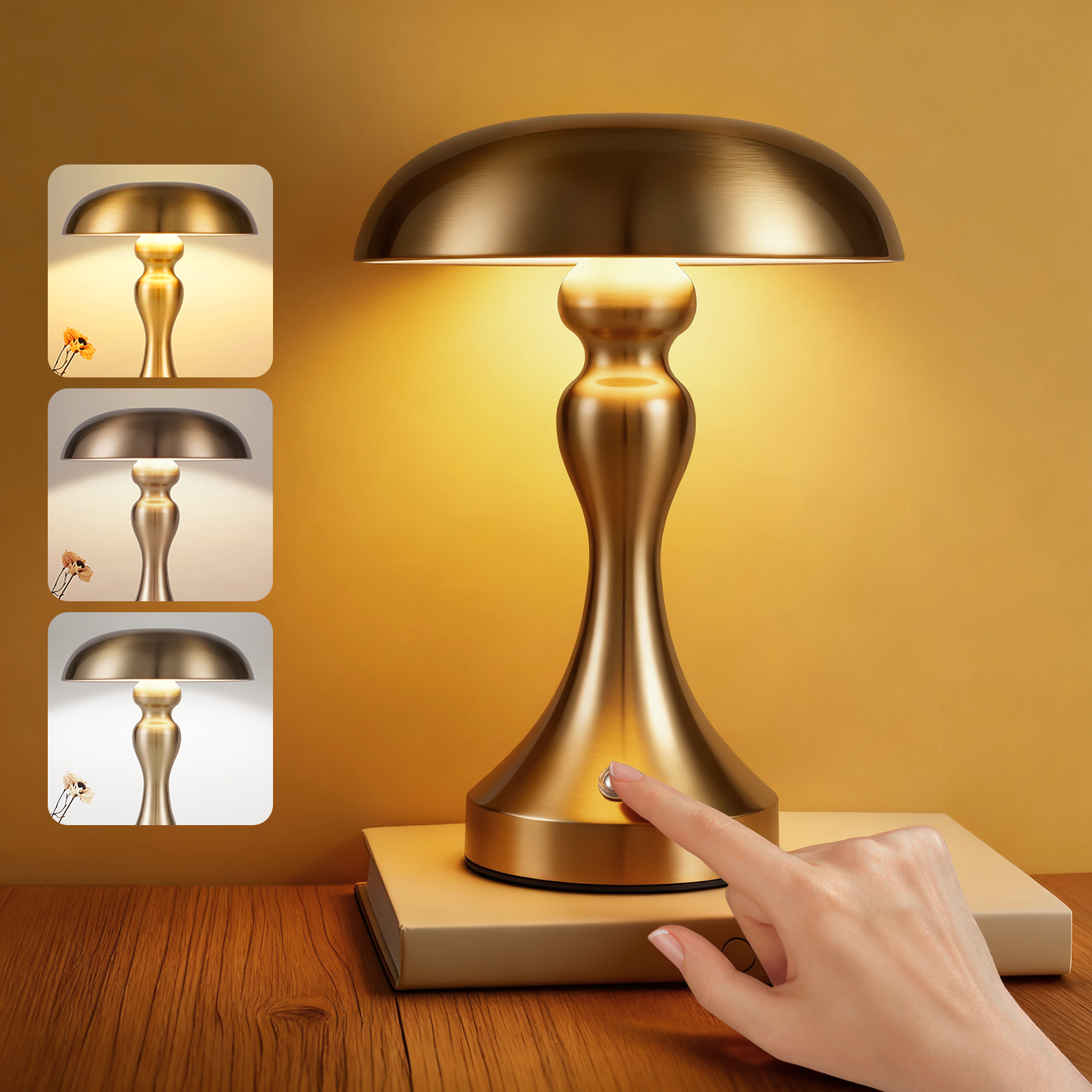 NETTLIFE LED-sänglampa, dimbar med beröring, trådlös, USB-laddningsbar, vintagestil