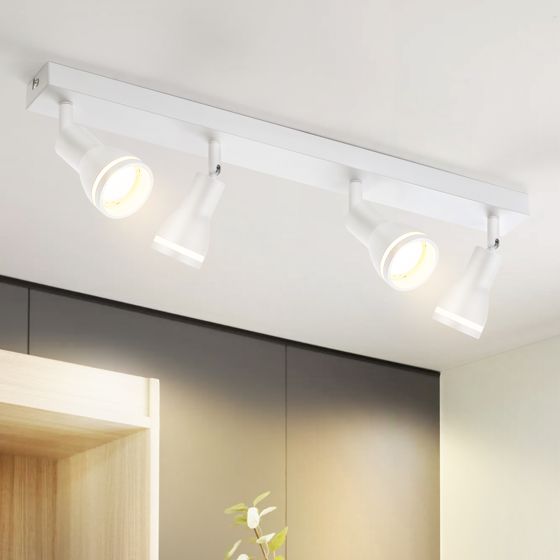 NETTLIFE - taklampa 4 spotlights vita: Metalltaklampa GU10 för inomhusbruk, vridbara spotlights för kök