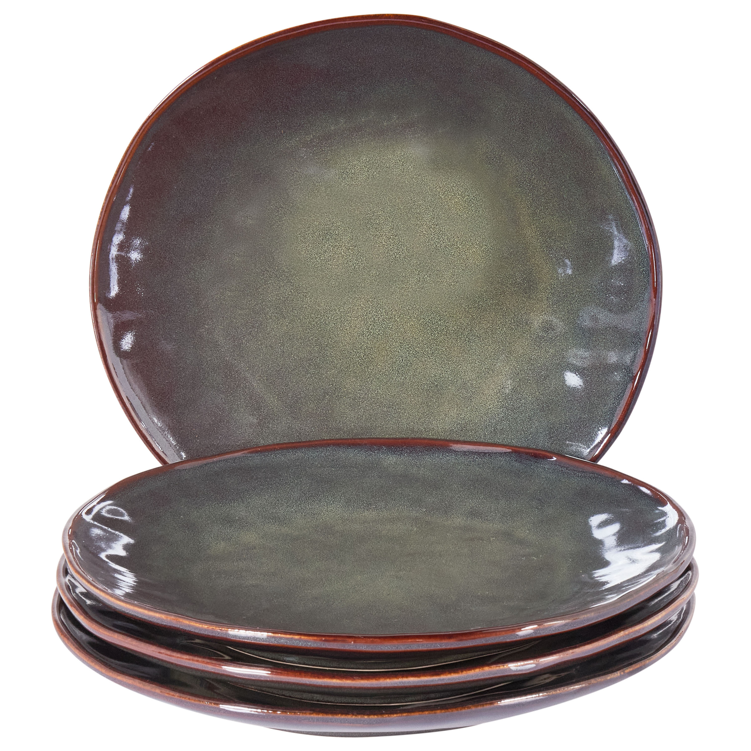 Set med 4 middagstallrikar THYME Stengods Mörkgrön 28 cm