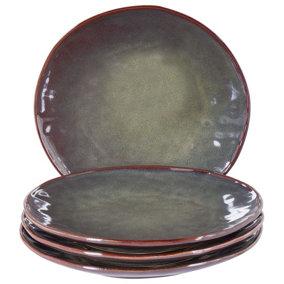 Set med 4 middagstallrikar THYME Stengods Mörkgrön 28 cm