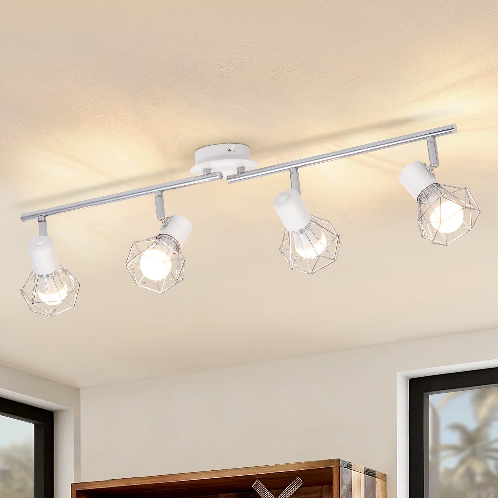NETTLIFE 4 industriella retro takspotlights i vintagestil E14 350° vridbara vitmetallklara för inomhusbruk/kök