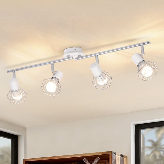 NETTLIFE 4 industriella retro takspotlights i vintagestil E14 350° vridbara vitmetallklara för inomhusbruk/kök