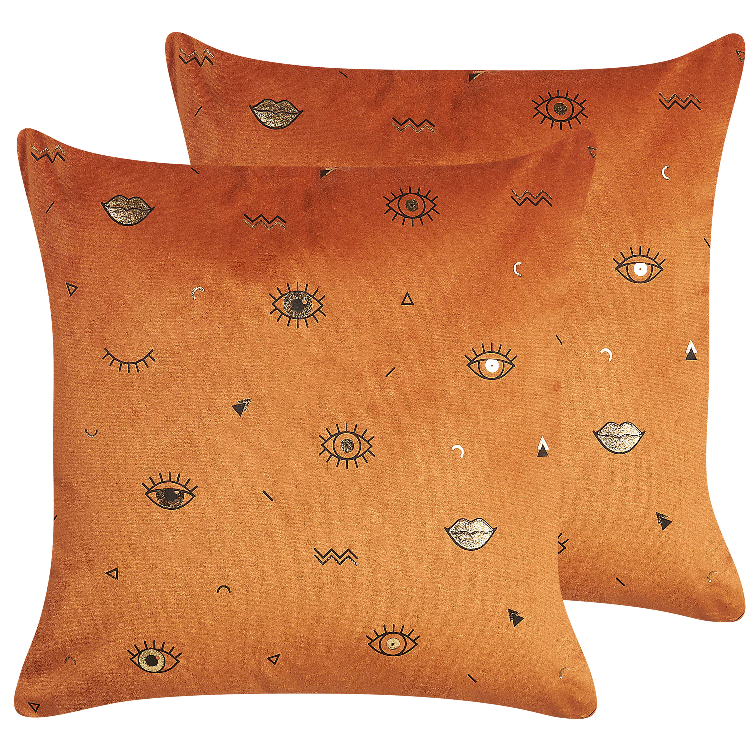 Set med 2 prydnadskuddar AEONIUM 45 x 45 cm Sammet Orange Abstrakt tryck
