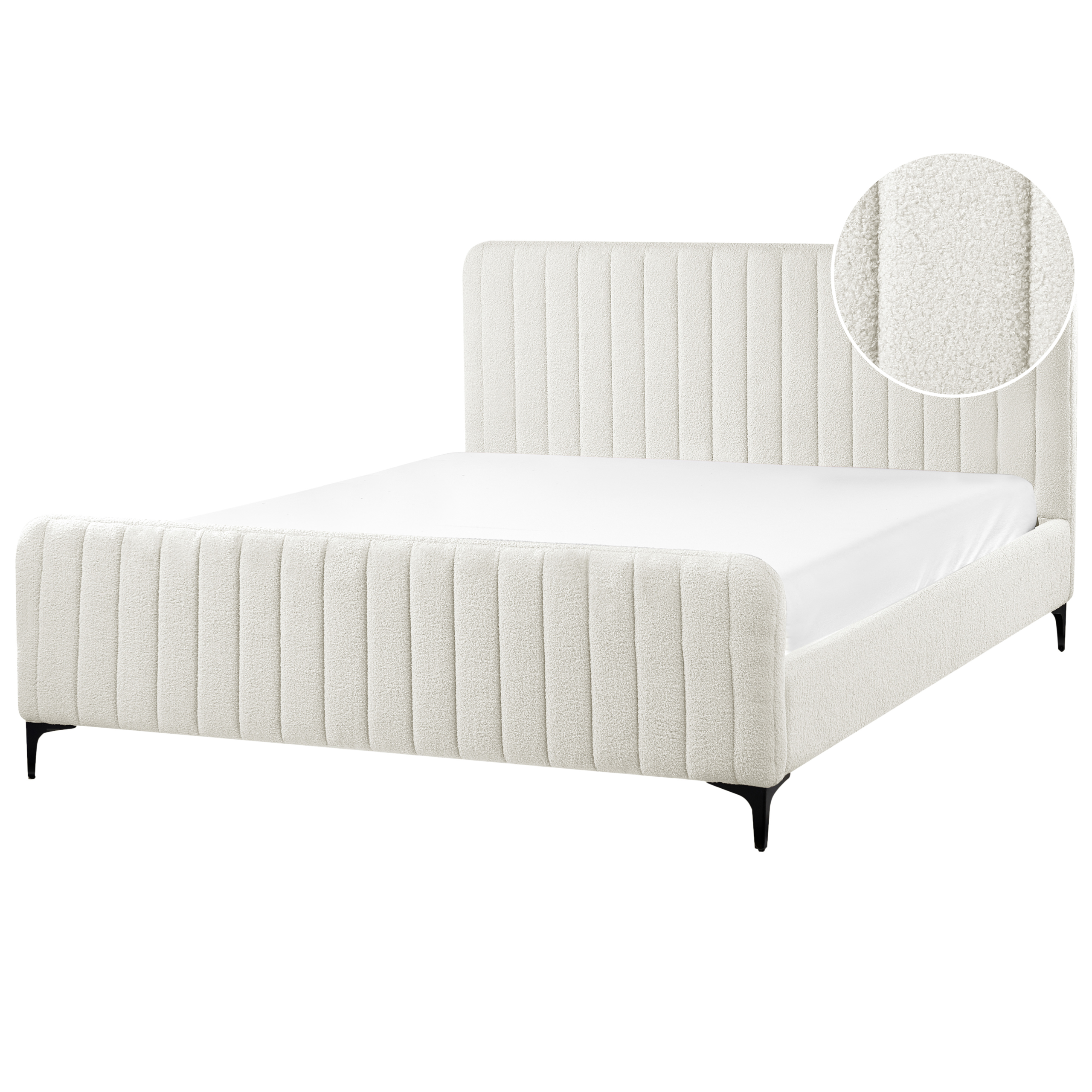 Säng med lamellram Bouclé LUNAN 160 x 200 cm Off-White