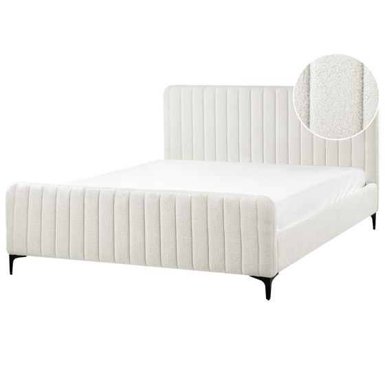 Säng med lamellram Bouclé LUNAN 160 x 200 cm Off-White