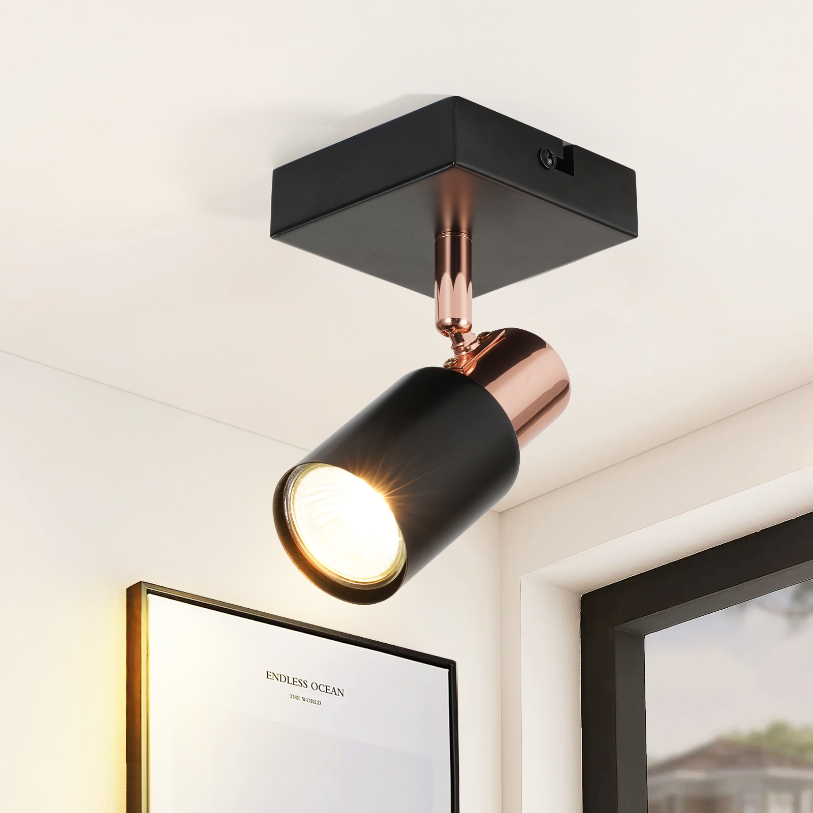 NETTLIFE Takspotlight Takspotlights 1 svart GU10-lampa, 355° justerbar