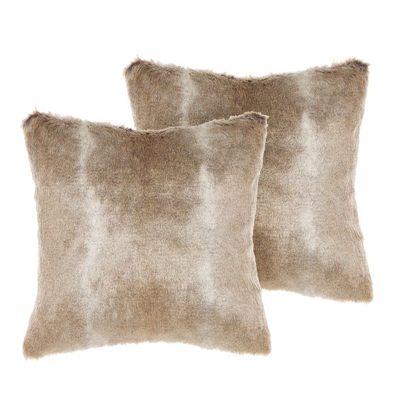 Set med 2 prydnadskuddar HORDEUM 45 x 45 cm Fuskpäls Ljusbrun Monokromt