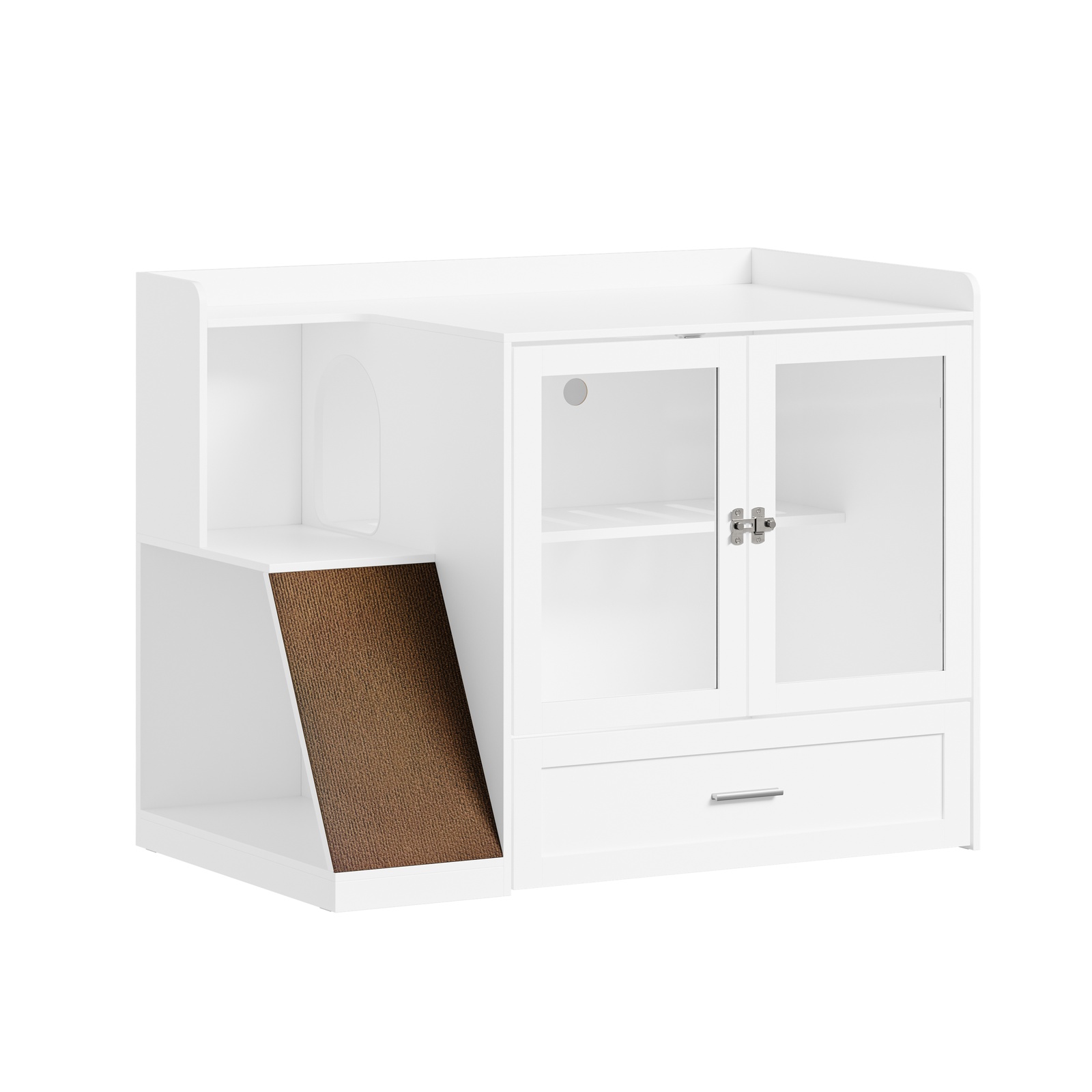 Förvaringskabint med kattlitterbox och klöskrapa vit 98x58.7x80 cm HAT02-L-E-W