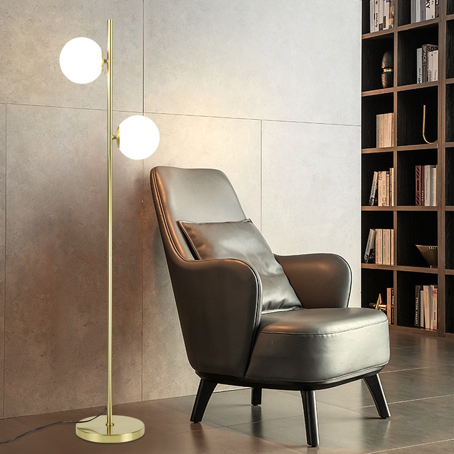 NETTLIFE modern golvlampa för vardagsrum - gulddesign - golvlampa, E27-sockel golvlampa med fotbrytare - 166 cm