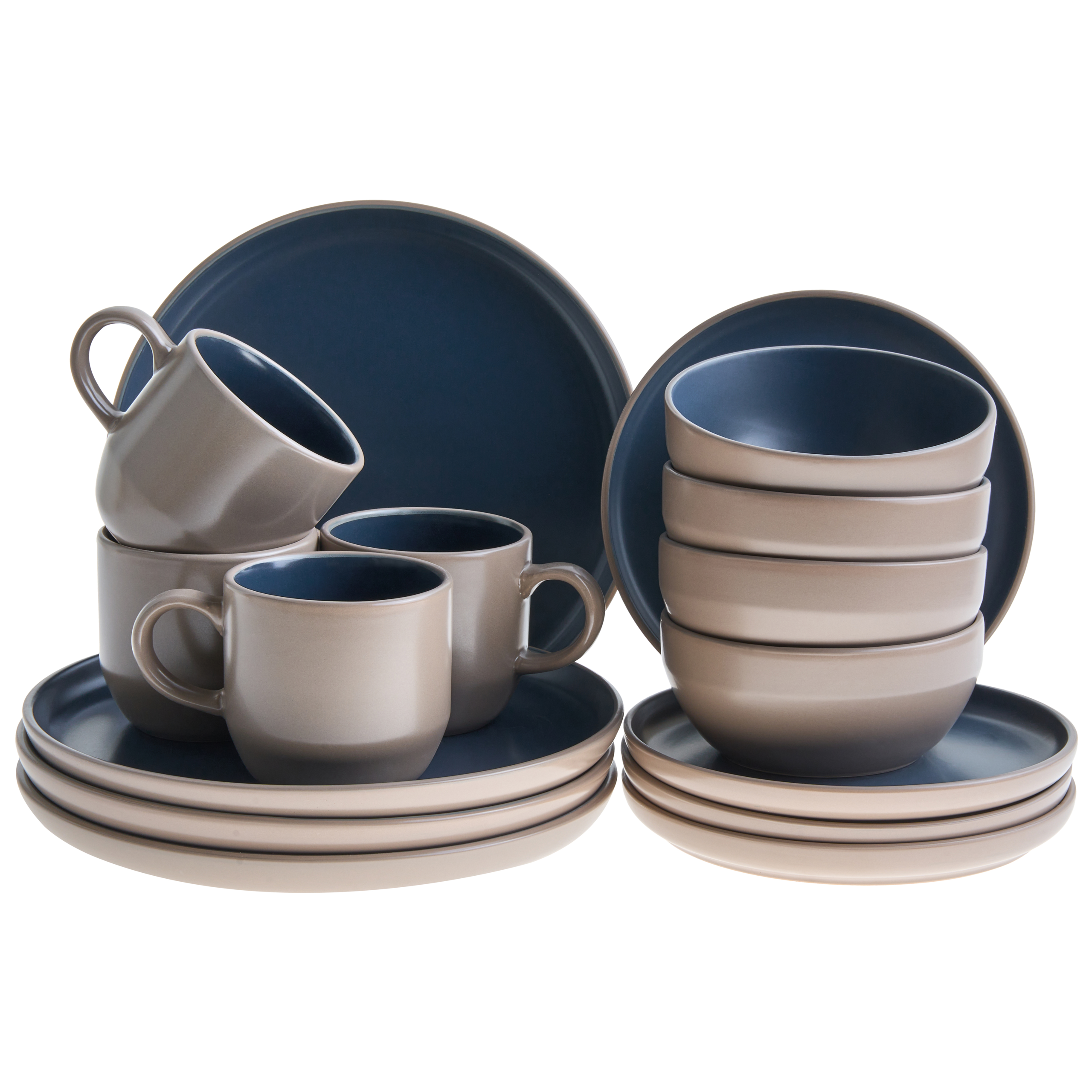 Set med 16 matserviser NUTMEG Stengods Beige/ Blå